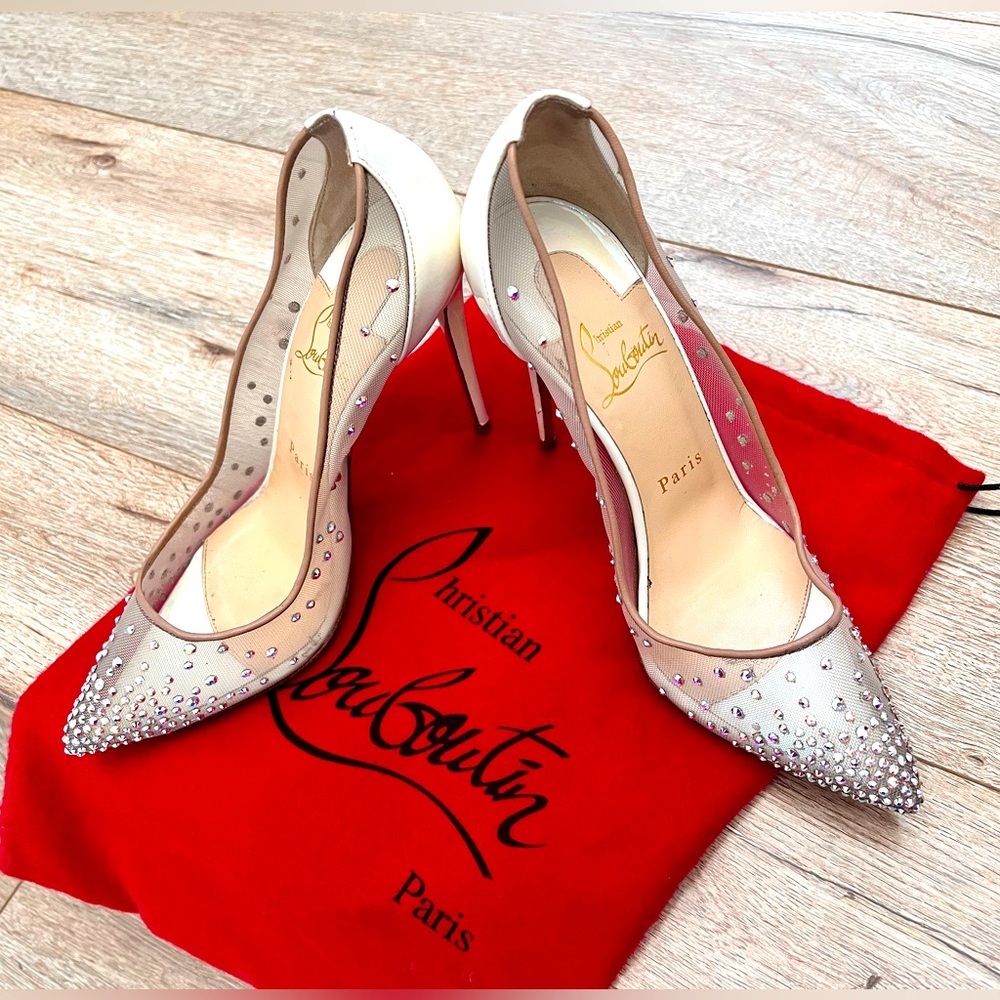 Authentic Christian Louboutin 100 follies strass pump rete/patent AB